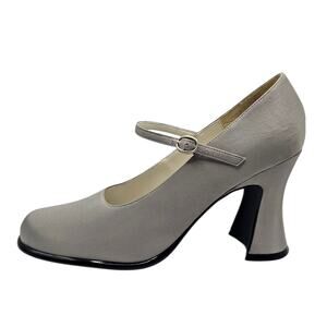 Unlisted Vintage Y2K Light Blue Gray Satin Mary Jane Flared Heels